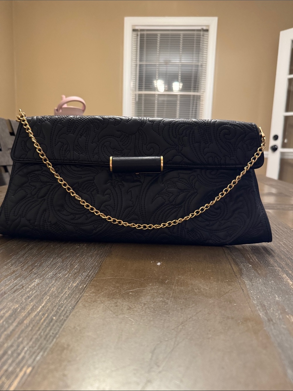 BCBGMaxAzria Black Quilted Clutch with Gold Chain Strap